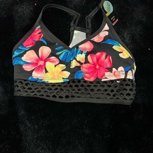 PINK Victoria’s Secret Sports Bra XS Tropical Floral Black Removable Padding NWT